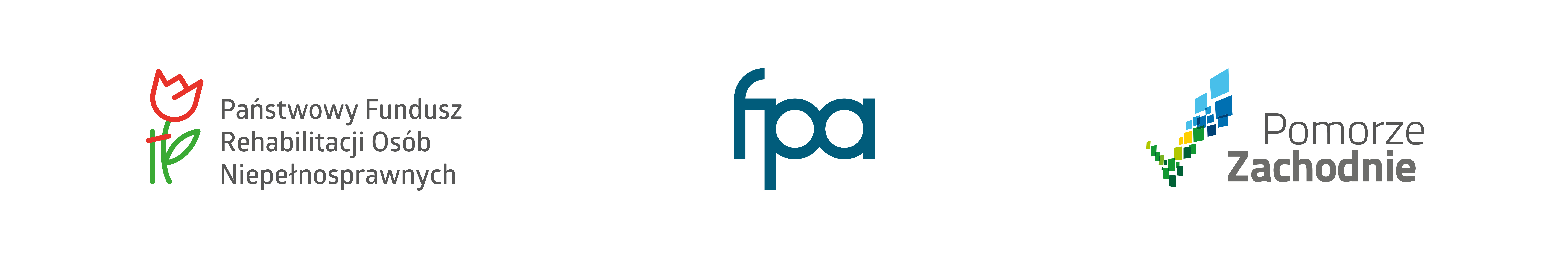 Logotypy: Państwowy Fundusz Rehabilitacji Osób Niepełnosprawnych, Fundacja Pod Aniołem, Pomorze Zachodnie